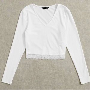 SHEIN White rib-knit crop medium top